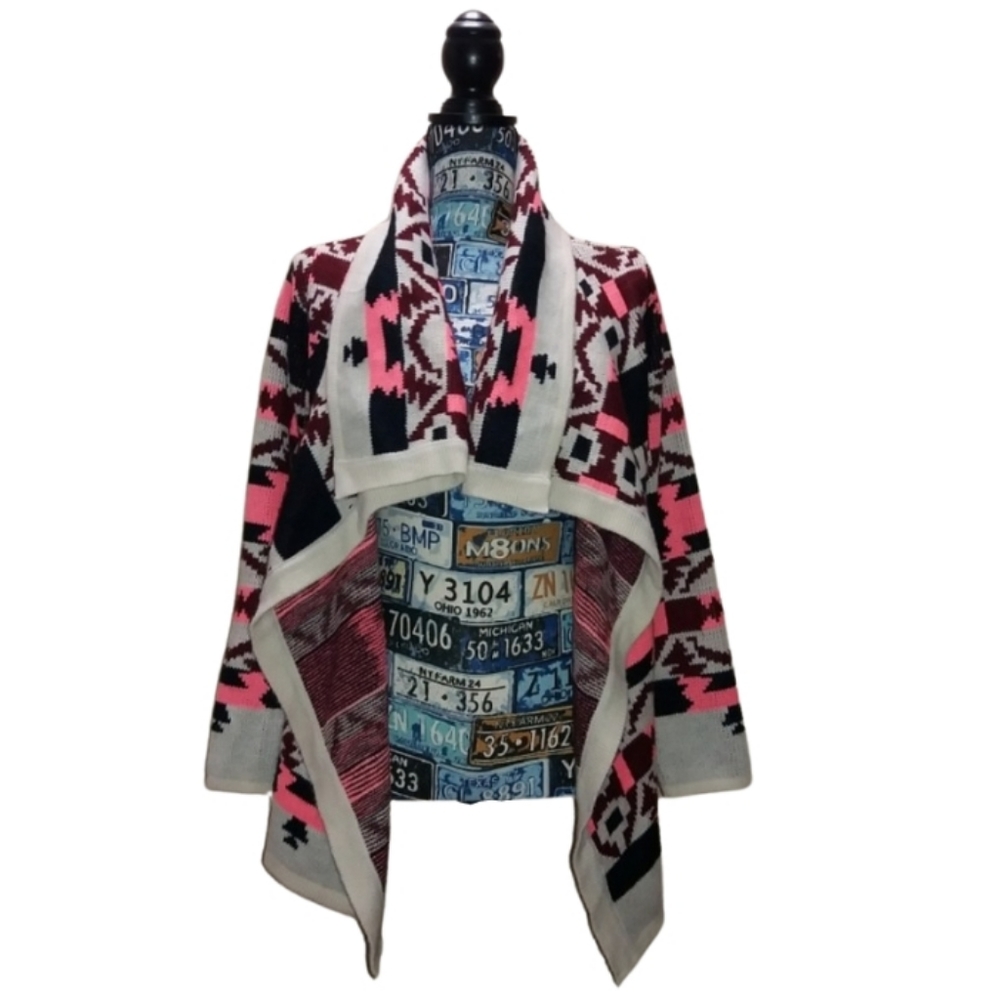 Kate Collection Aztec Print Open Draped Cardigan